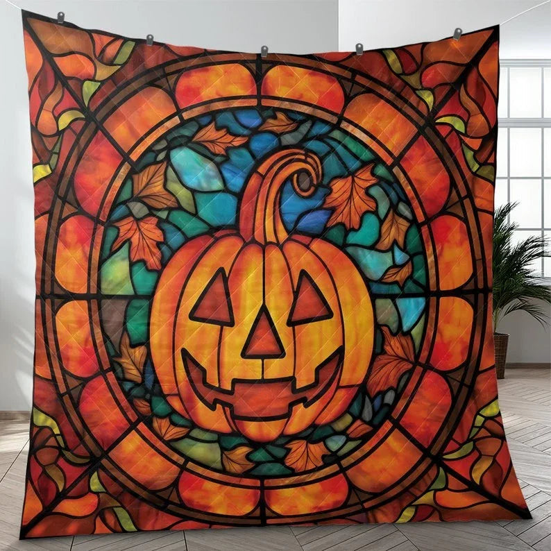 Personalized Vintage Pumpkin Halloween Night 3-Piece Quilt Bedding Set With Pillowcases