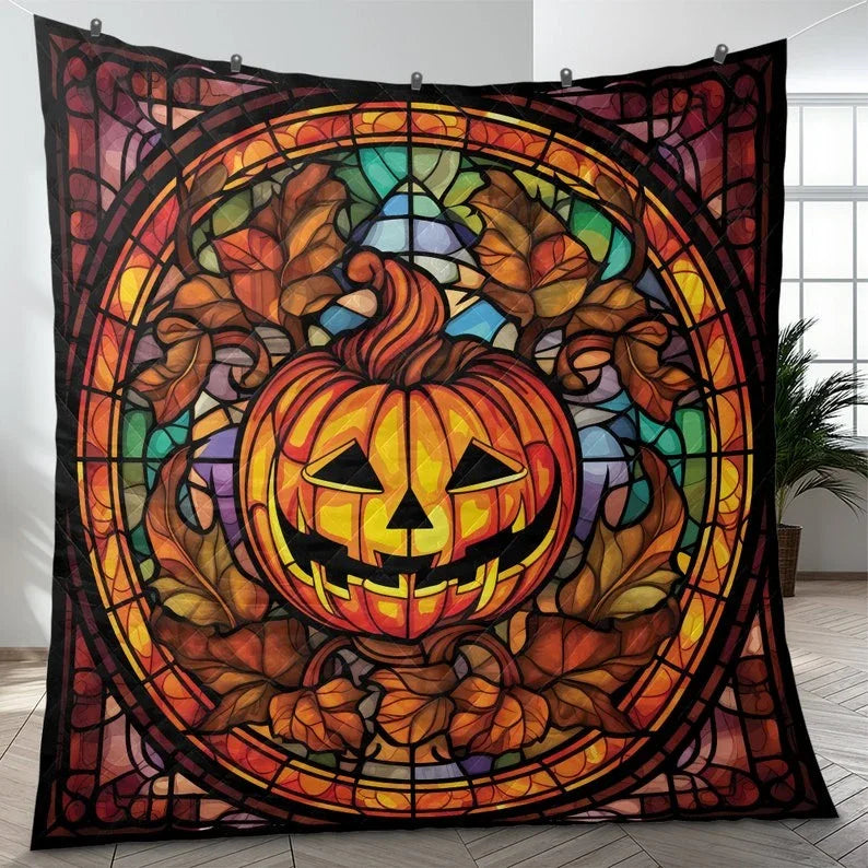 Personalized Vintage Scary Pumpkin Halloween 3-Piece Quilt Bedding Set With Pillowcases