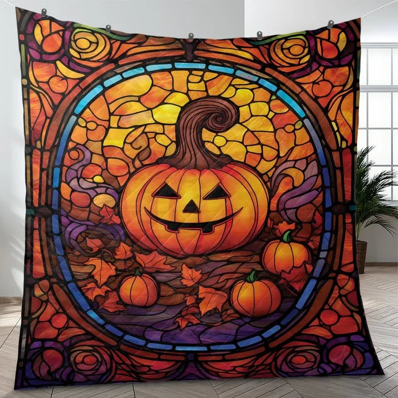 Personalized Vintage Pumpkin Halloween 3-Piece Quilt Bedding Set With Pillowcases