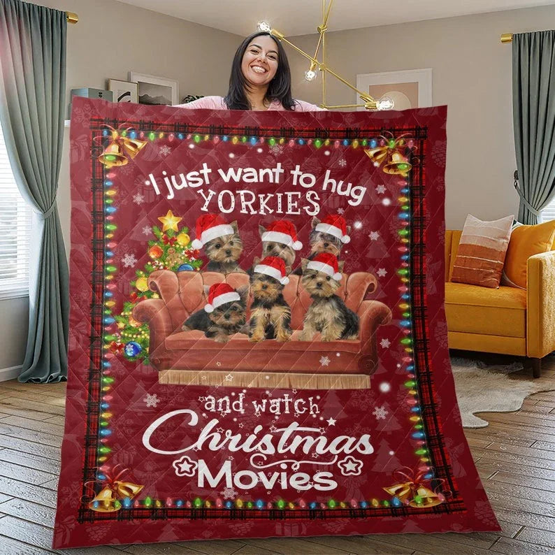 Personalized Awesome Yorkshire Terrier Dog Christmas 3-Piece Quilt Bedding Set With Pillowcases