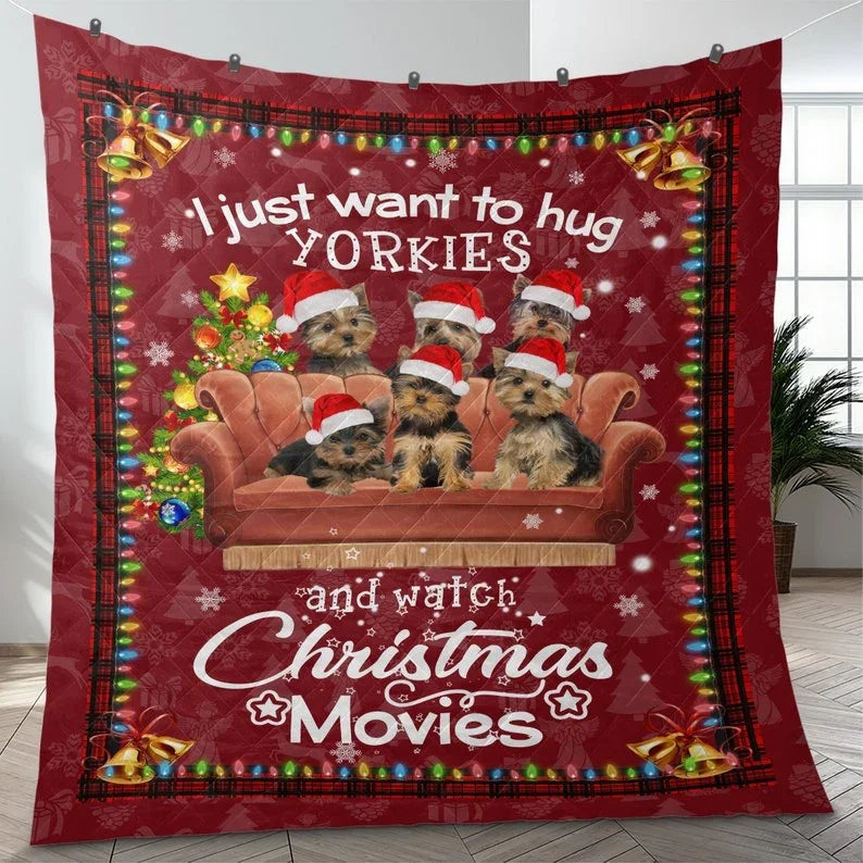 Personalized Awesome Yorkshire Terrier Dog Christmas 3-Piece Quilt Bedding Set With Pillowcases
