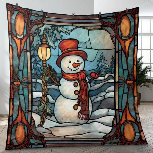 Personalized Retro Snowman in Christmas Night 3-Piece Quilt Bedding Set With Pillowcases