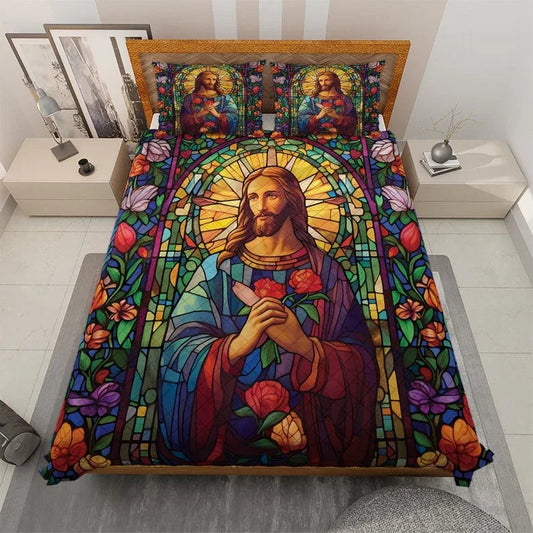 Personalized Vintage Christmas Eve Jesus Christ 3-Piece Quilt Bedding Set With Pillowcases