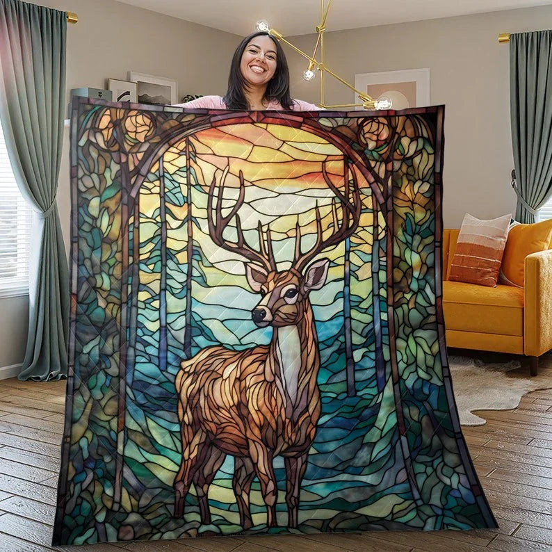 Personalized Vintage Reindeers Christmas 3-Piece Quilt Bedding Set With Pillowcases