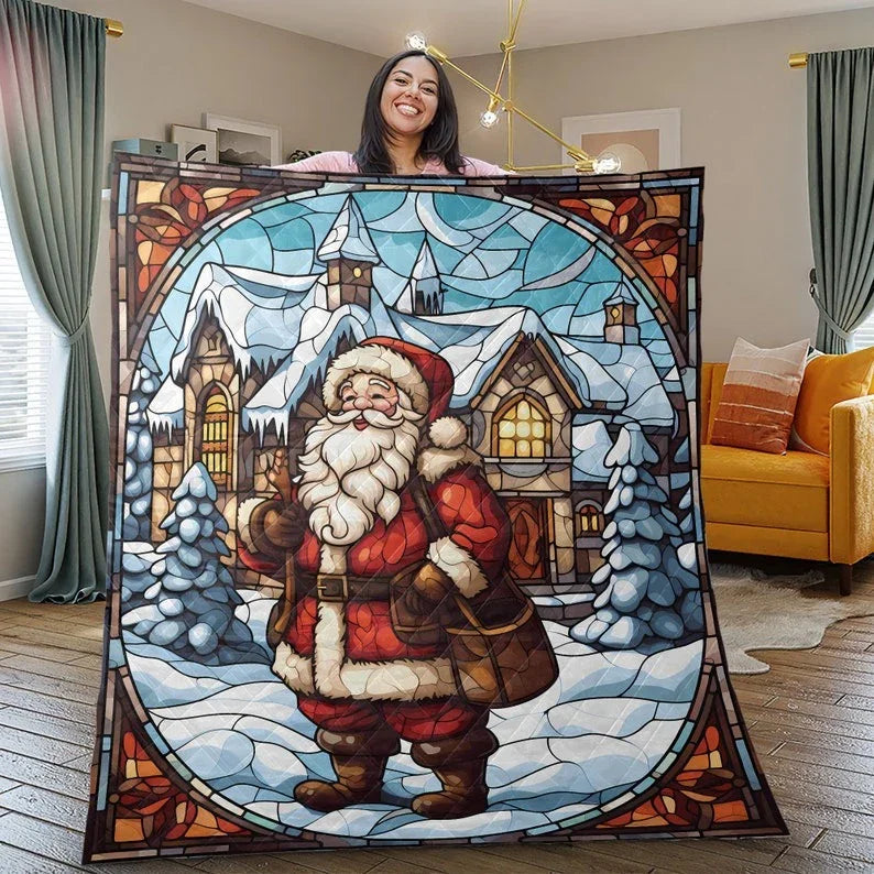 Personalized Vintage Saint Nicholas Christmas 3-Piece Quilt Bedding Set With Pillowcases