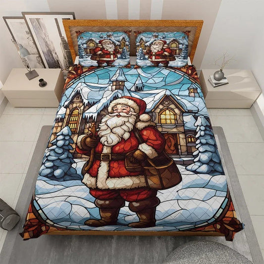 Personalized Vintage Saint Nicholas Christmas 3-Piece Quilt Bedding Set With Pillowcases