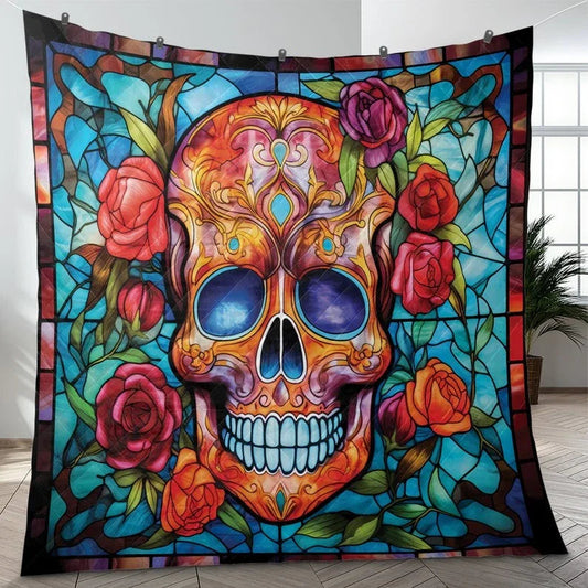 Personalized Flower Sugar Skull Halloween 3-Piece Quilt Bedding Set With Pillowcases