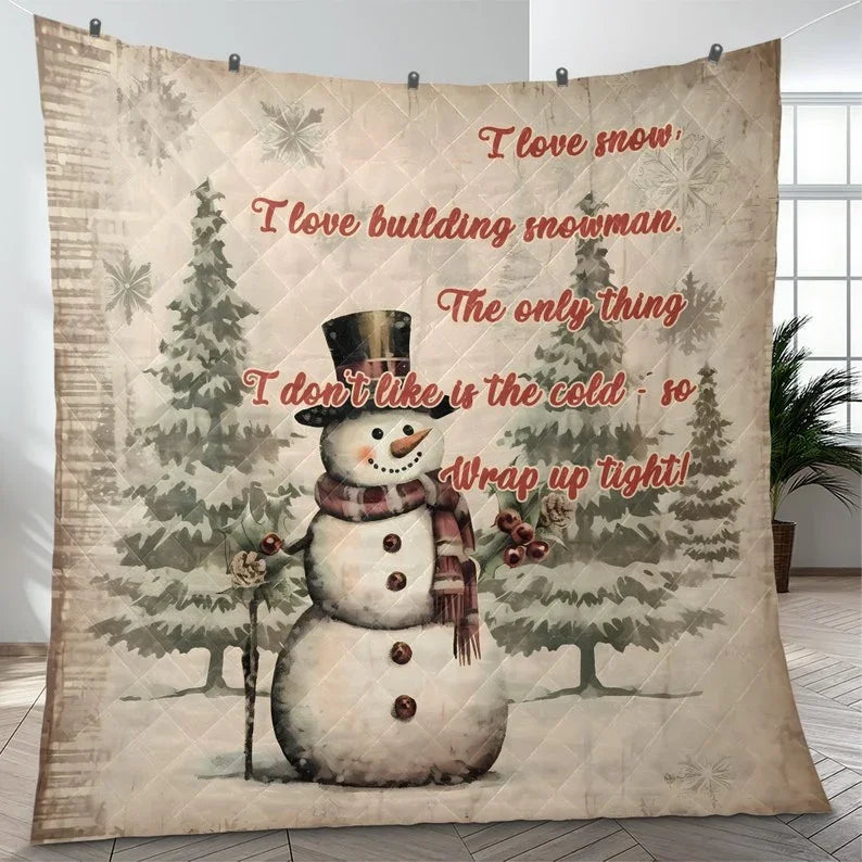 Personalized Snowman Christmas Quote 3-Piece Quilt Bedding Set With Pillowcases
