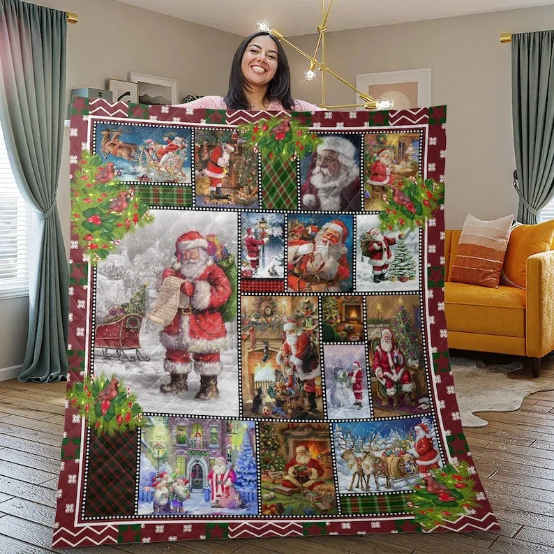 Personalized Vintage Santa Claus Christmas Eve 3-Piece Quilt Bedding Set With Pillowcases