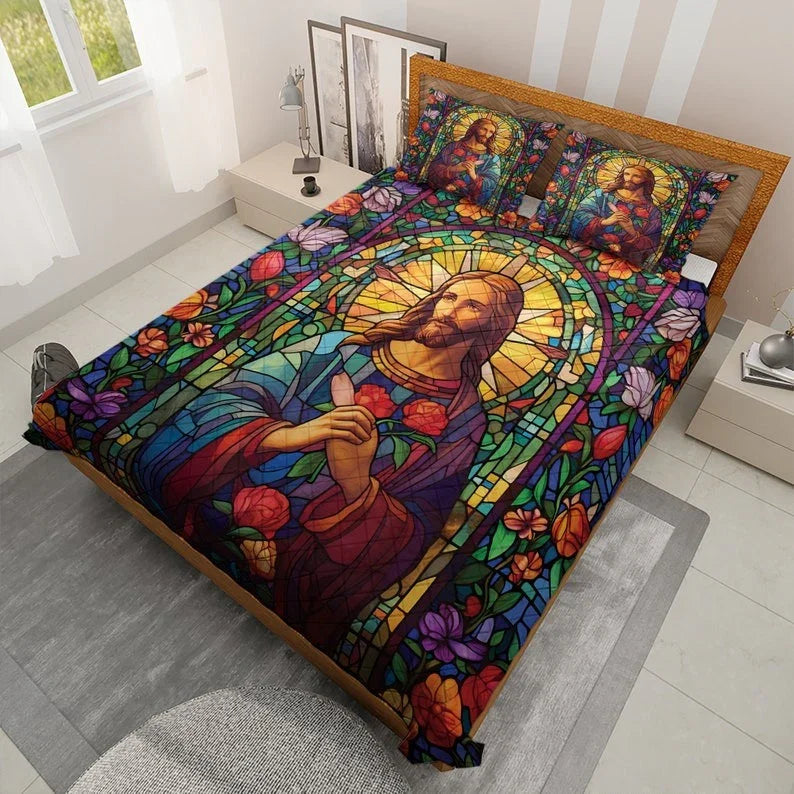 Personalized Vintage Christmas Eve Jesus Christ 3-Piece Quilt Bedding Set With Pillowcases