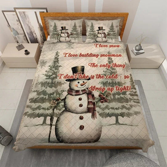 Personalized Snowman Christmas Quote 3-Piece Quilt Bedding Set With Pillowcases