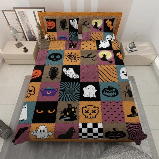 Personalized Spooky Season Halloween 3-Piece Quilt Bedding Set With Pillowcases