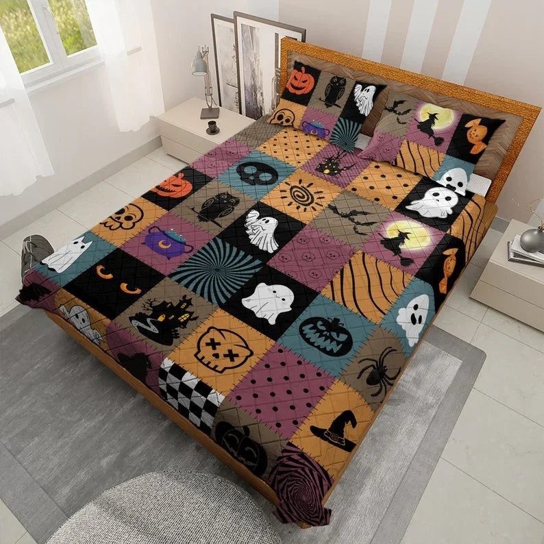 Personalized Spooky Season Halloween 3-Piece Quilt Bedding Set With Pillowcases