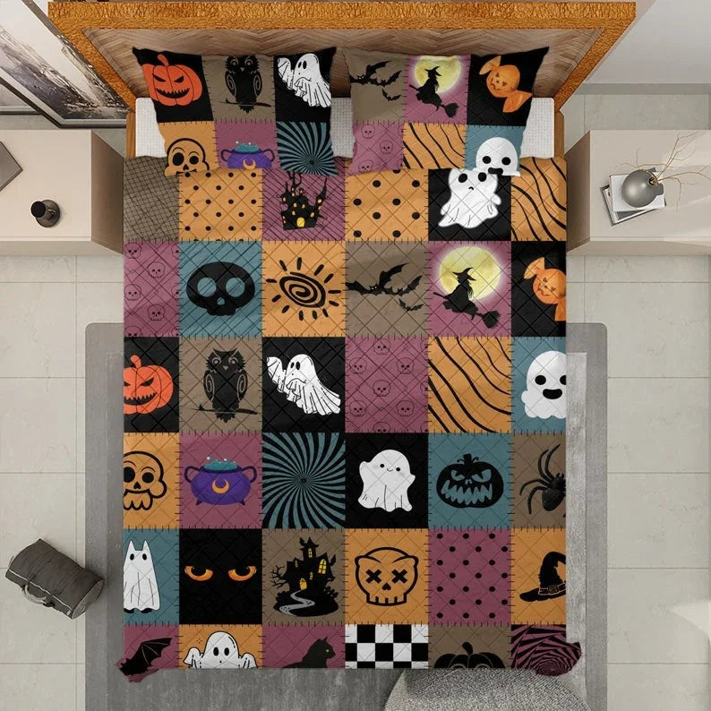 Personalized Spooky Season Halloween 3-Piece Quilt Bedding Set With Pillowcases