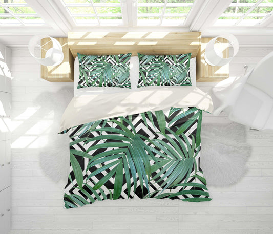 3D Abstract, Palm leaf Bedding Set Quilt Cover Quilt Duvet Cover ,Pillowcases Personalized  Bedding,Queen, King ,Full, Double 3 Pcs