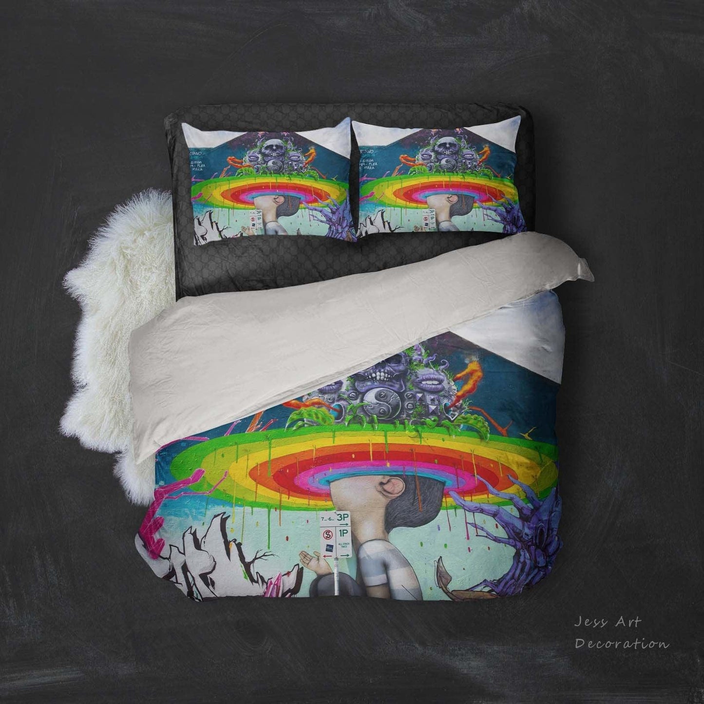 3D Abstract, Colorful, Graffiti Bedding Set Quilt Cover Quilt Duvet Cover ,Pillowcases Personalized  Bedding,Queen, King ,Full, Double 3 Pcs