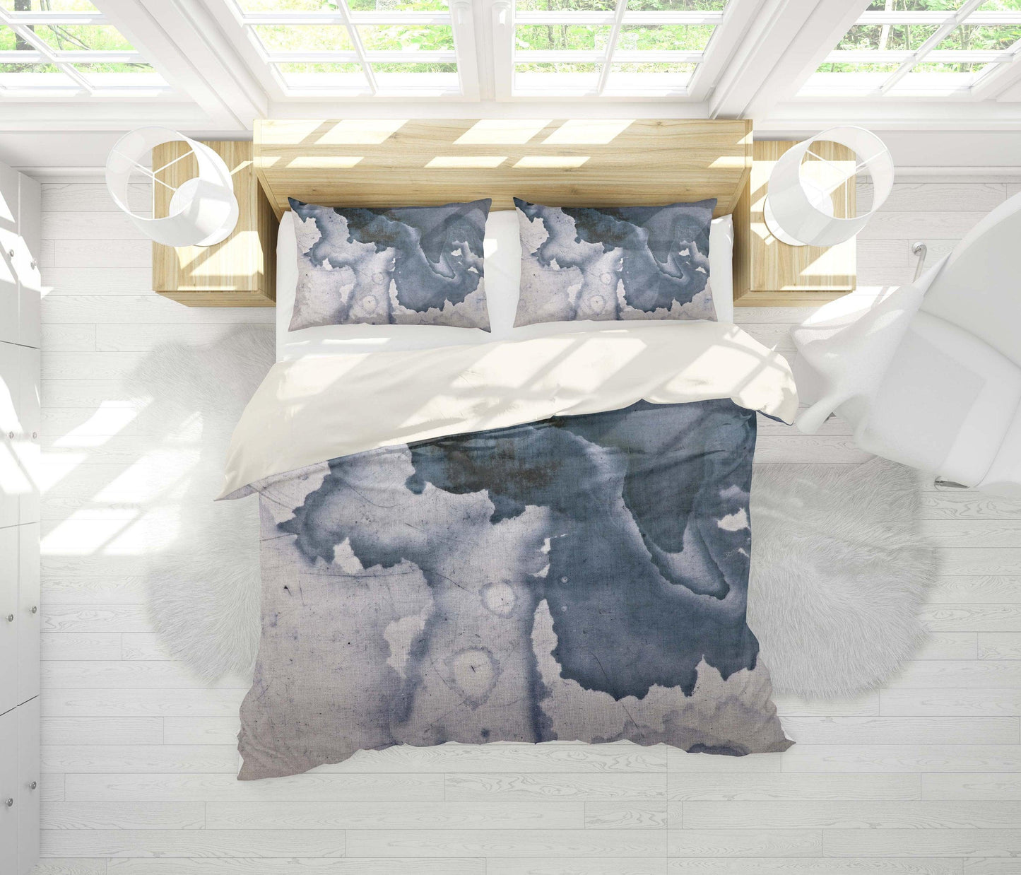 3D Blue-tones, Watercolor Bedding Set Quilt Cover Quilt Duvet Cover ,Pillowcases Personalized  Bedding,Queen, King ,Full, Double 3 Pcs