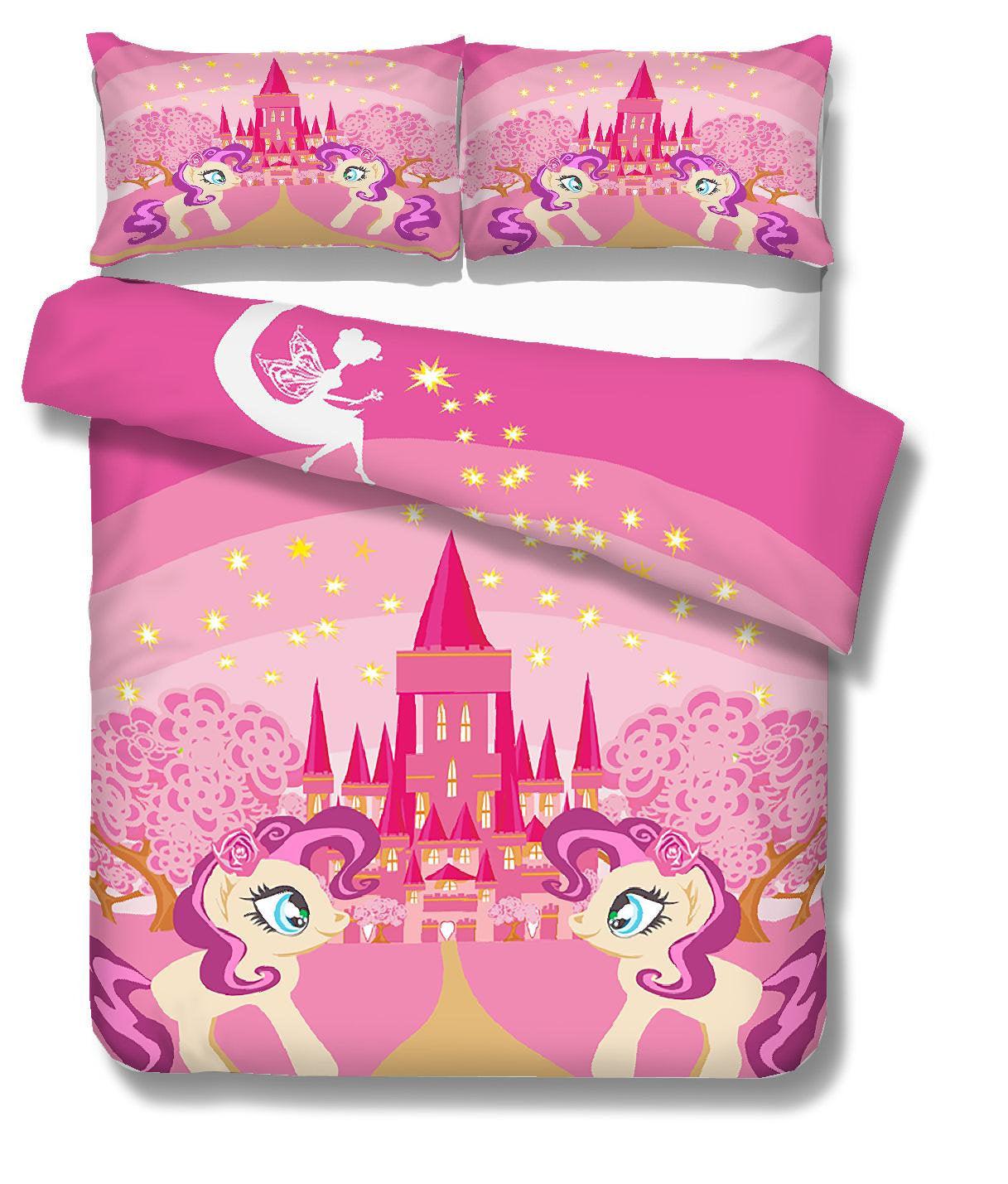 3D Cartoon  Pink unicorn  Quilt Cover Set Bedding Set Pillowcases