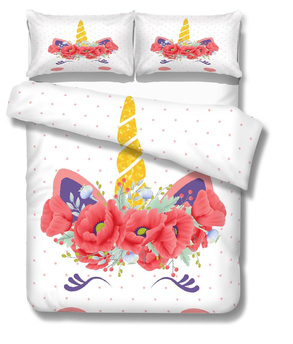 3D Cartoon  Poppy  Unicorn  Quilt Cover Set Bedding Set Pillowcases
