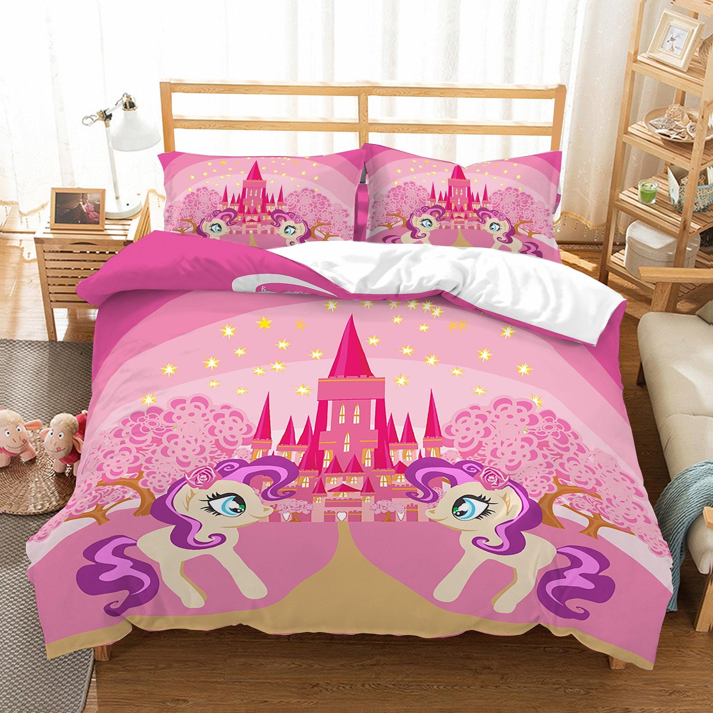 3D Cartoon  Pink unicorn  Quilt Cover Set Bedding Set Pillowcases