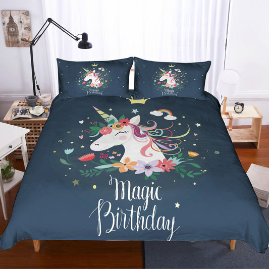 3D Cartoon  Colorful  Unicorn  Quilt Cover Set Bedding Set Pillowcases