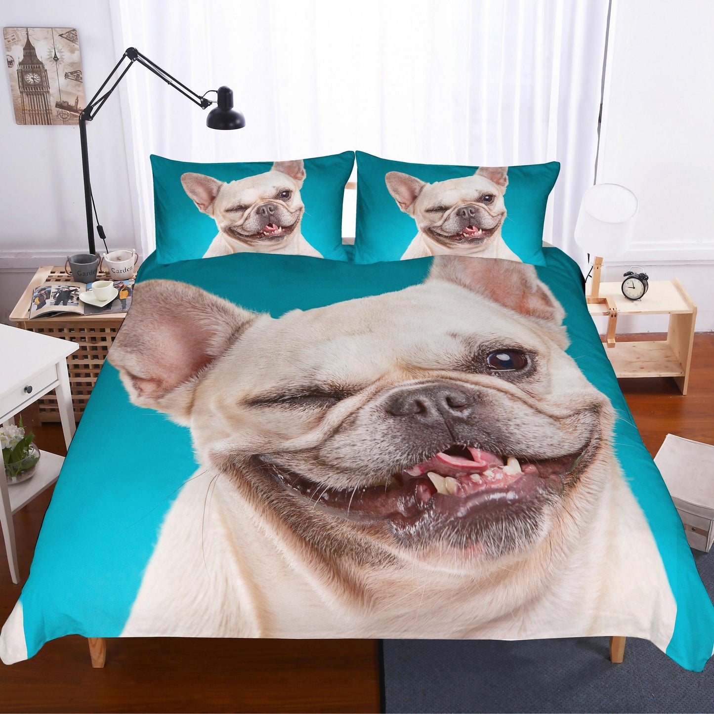 3D Cartoon  French bulldog Bedding Set Quilt Cover Quilt Duvet Cover Pillowcases Personalized  Bedding Queen  King  Full  Double 3 Pcs