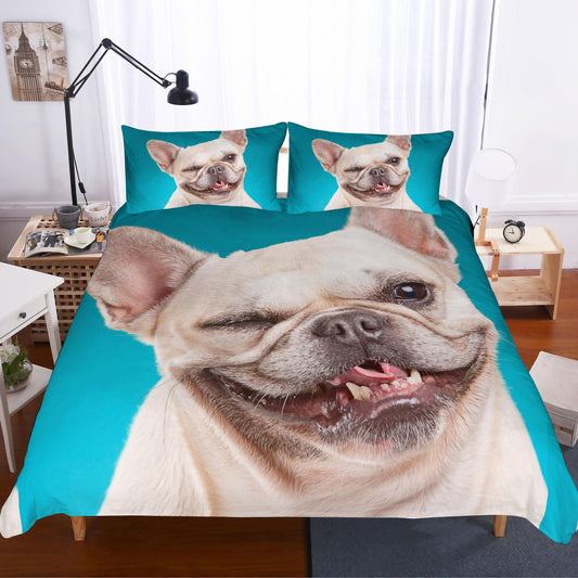 3D Cartoon  French bulldog Bedding Set Quilt Cover Quilt Duvet Cover Pillowcases Personalized  Bedding Queen  King  Full  Double 3 Pcs