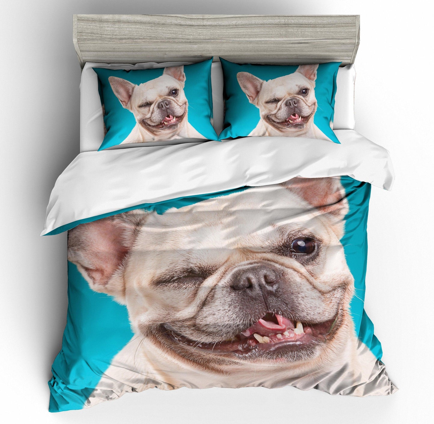 3D Cartoon  French bulldog Bedding Set Quilt Cover Quilt Duvet Cover Pillowcases Personalized  Bedding Queen  King  Full  Double 3 Pcs