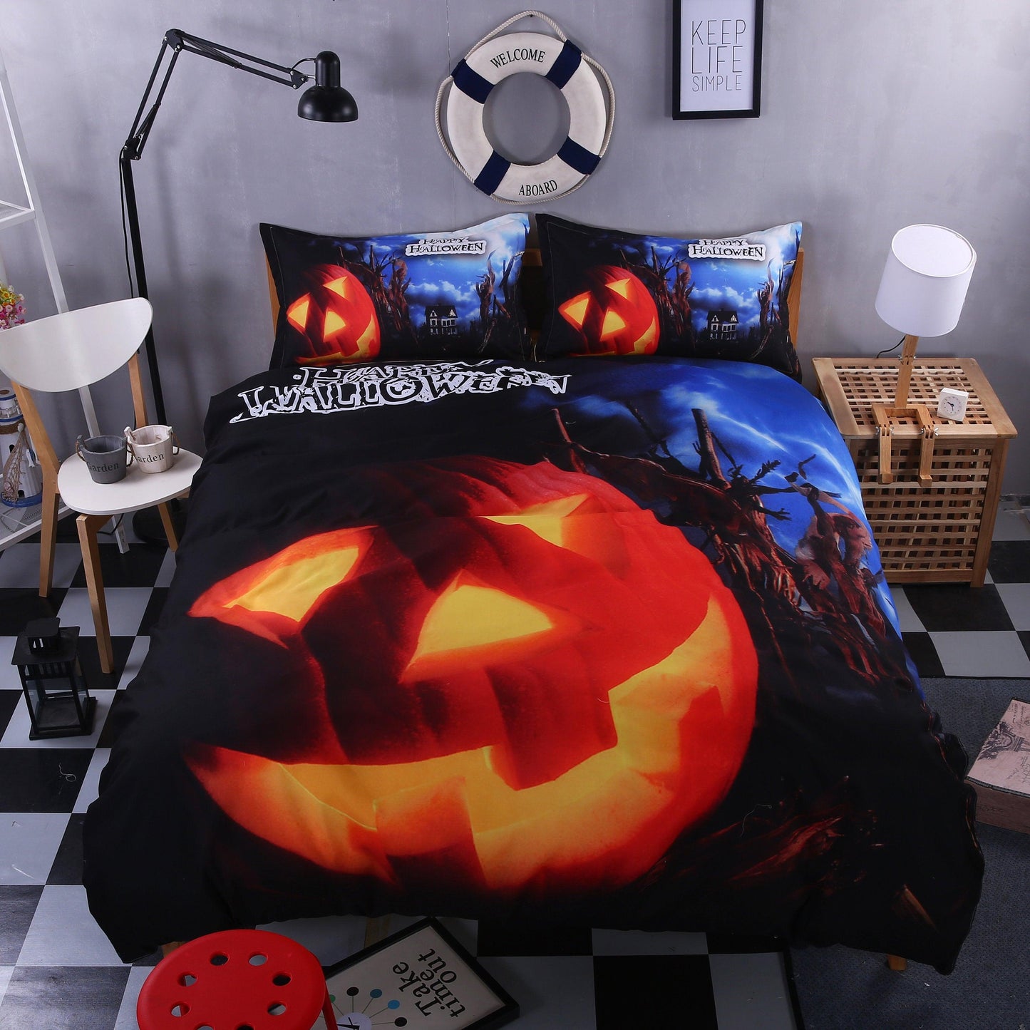 3D  Halloween pumpkin  Duvet Cover Bedding Set Quilt Cover Pillowcases Personalized  Bedding Queen  King  Full  Double 3 Pcs