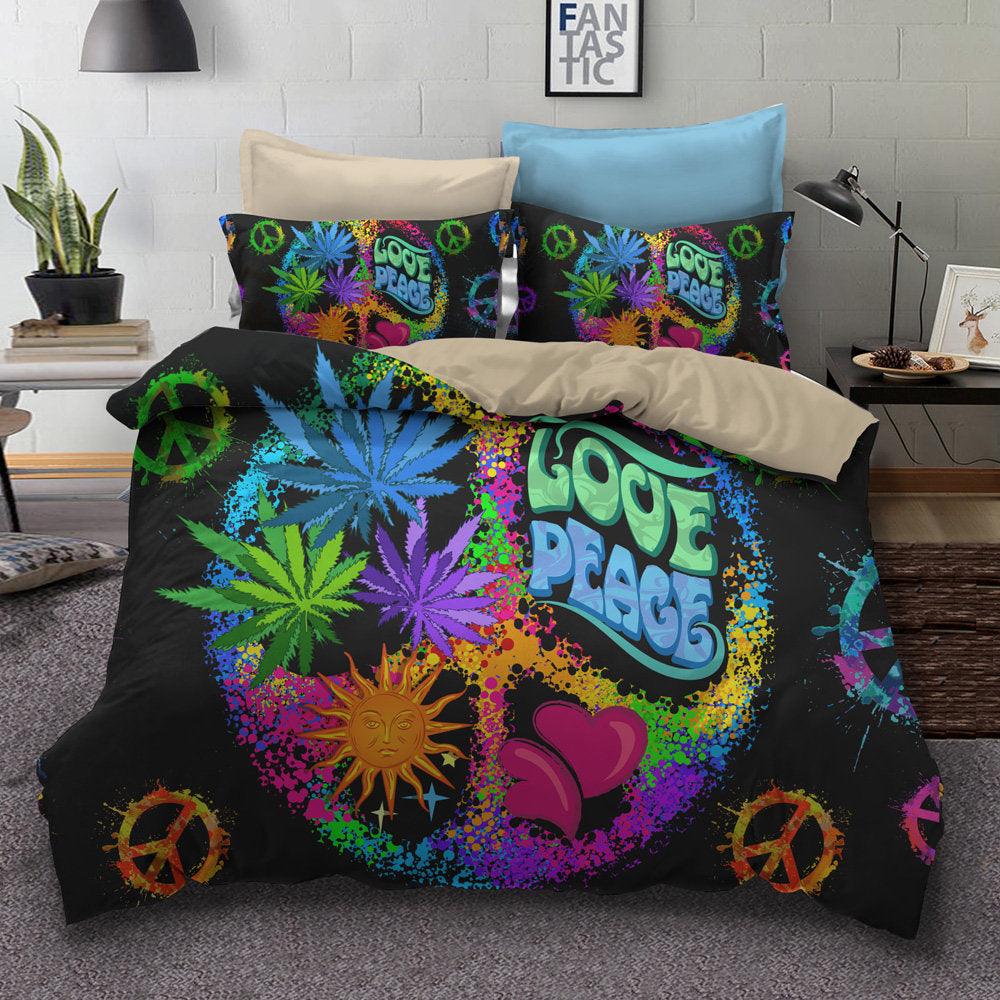 3D Black Colorful Love Peace  Quilt Cover Set Bedding Set Pillowcases