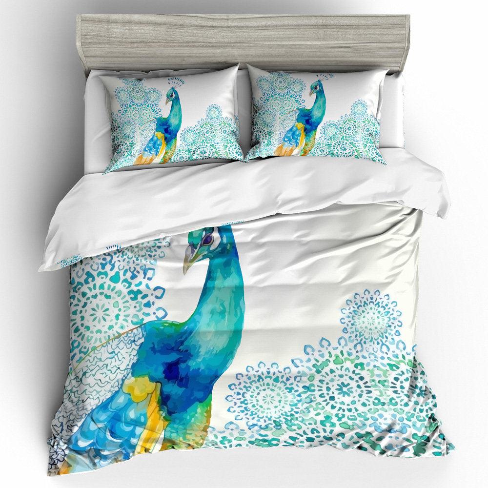 3D Blue Peacock White  Quilt Cover Set Bedding Set Pillowcases