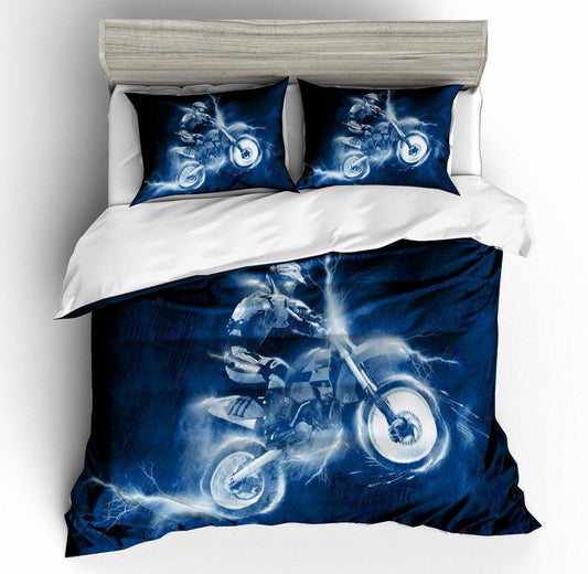 3D Blue Motor Motorcycle  Quilt Cover Set Bedding Set Pillowcases