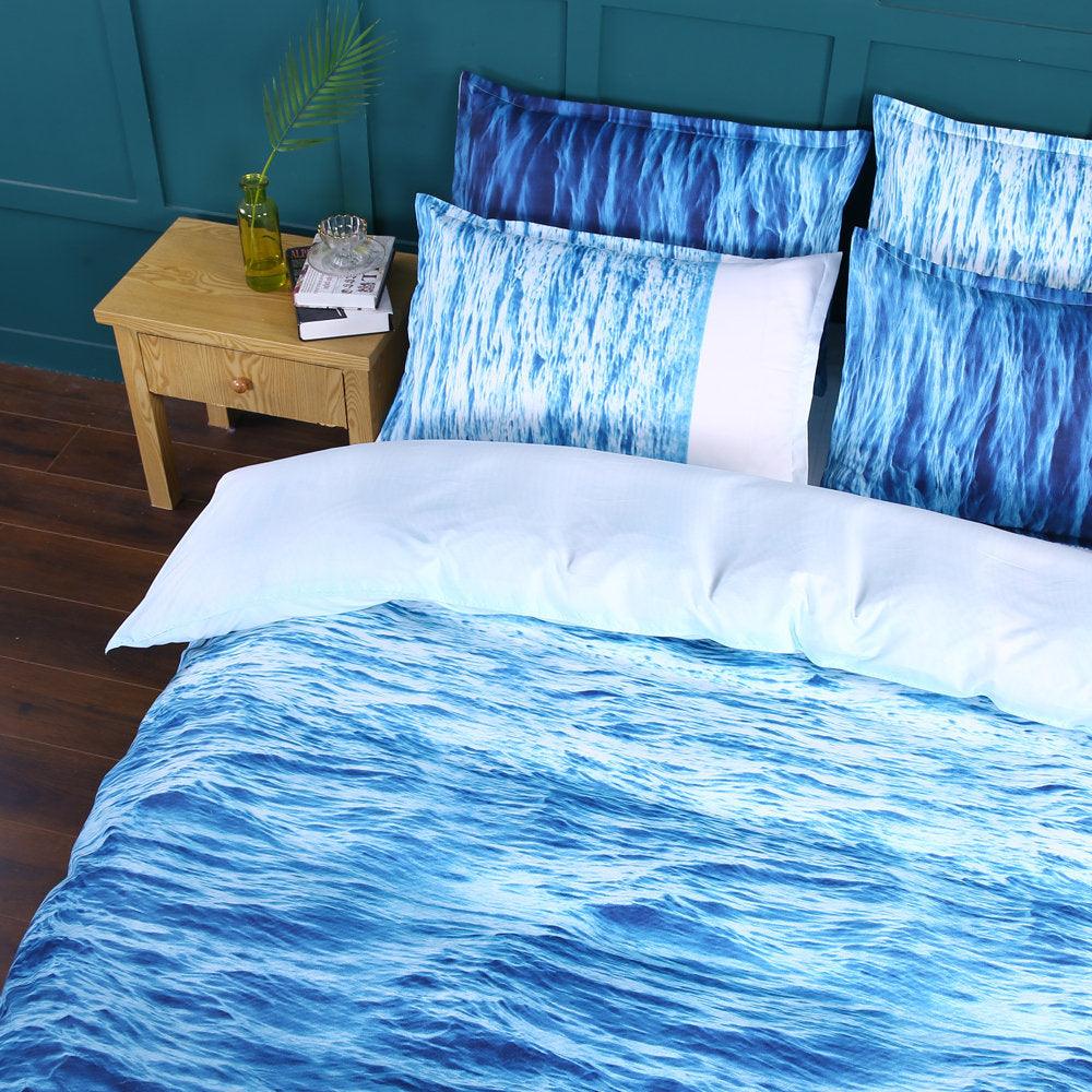 3D Blue Waves Sea Bedding Set Quilt Cover Quilt Duvet Cover ,Pillowcases Personalized  Bedding,Queen, King ,Full, Double 3 Pcs