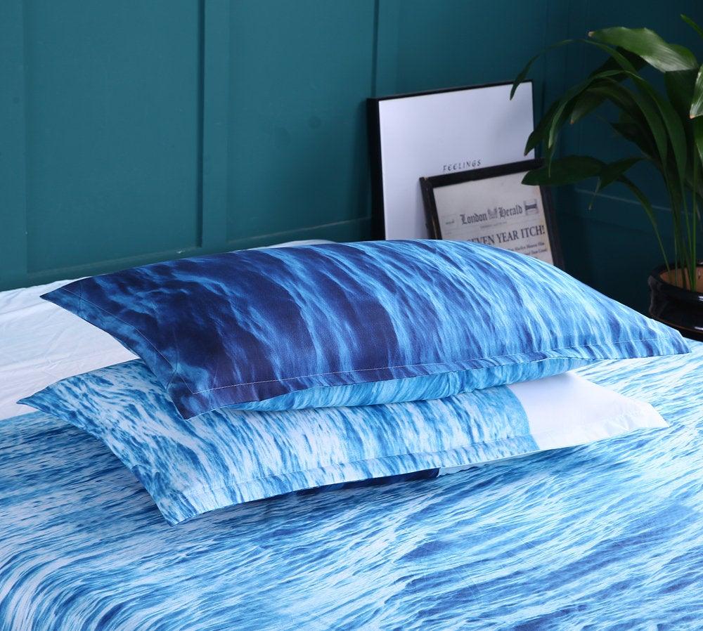 3D Blue Waves Sea Bedding Set Quilt Cover Quilt Duvet Cover ,Pillowcases Personalized  Bedding,Queen, King ,Full, Double 3 Pcs