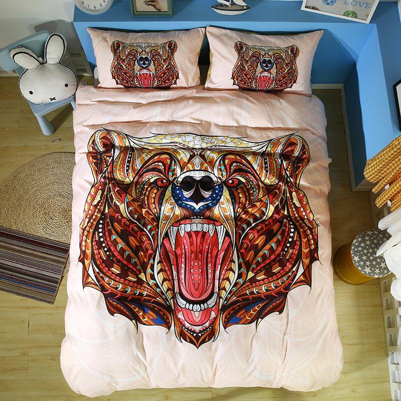 3D  National Style Bear Bedding Set Quilt Cover Quilt Duvet Cover ,Pillowcases Personalized  Bedding,Queen, King ,Full, Double 3 Pcs