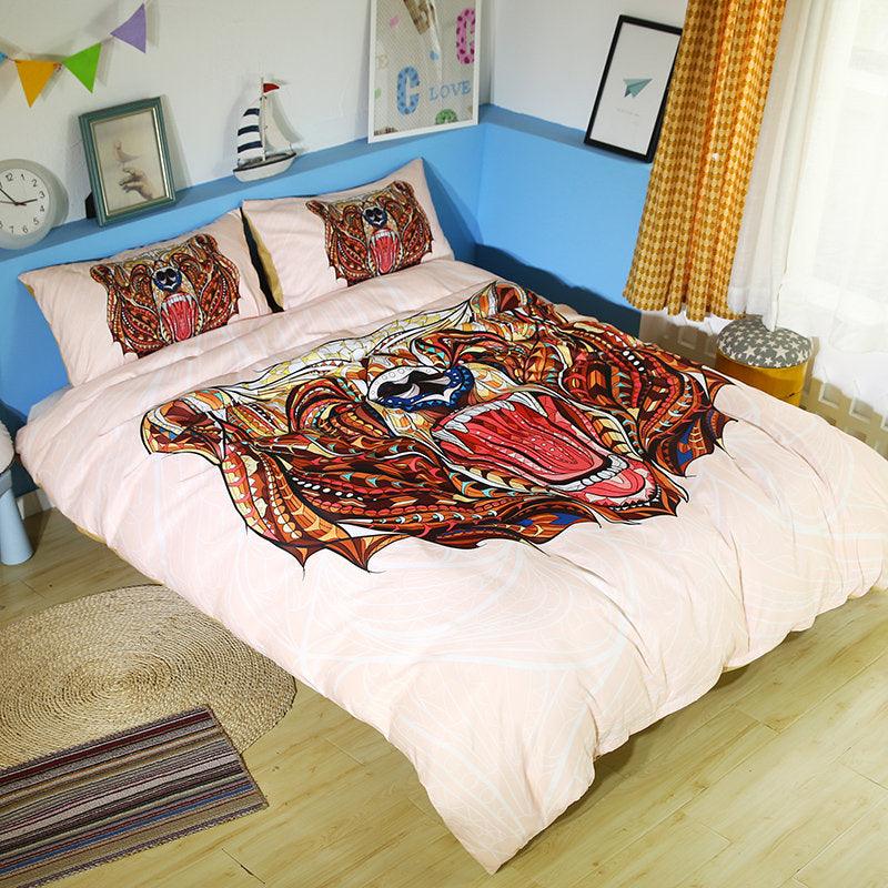 3D  National Style Bear Bedding Set Quilt Cover Quilt Duvet Cover ,Pillowcases Personalized  Bedding,Queen, King ,Full, Double 3 Pcs