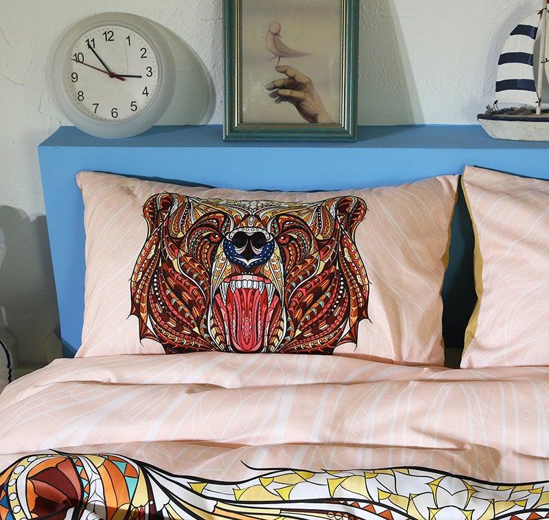 3D  National Style Bear Bedding Set Quilt Cover Quilt Duvet Cover ,Pillowcases Personalized  Bedding,Queen, King ,Full, Double 3 Pcs