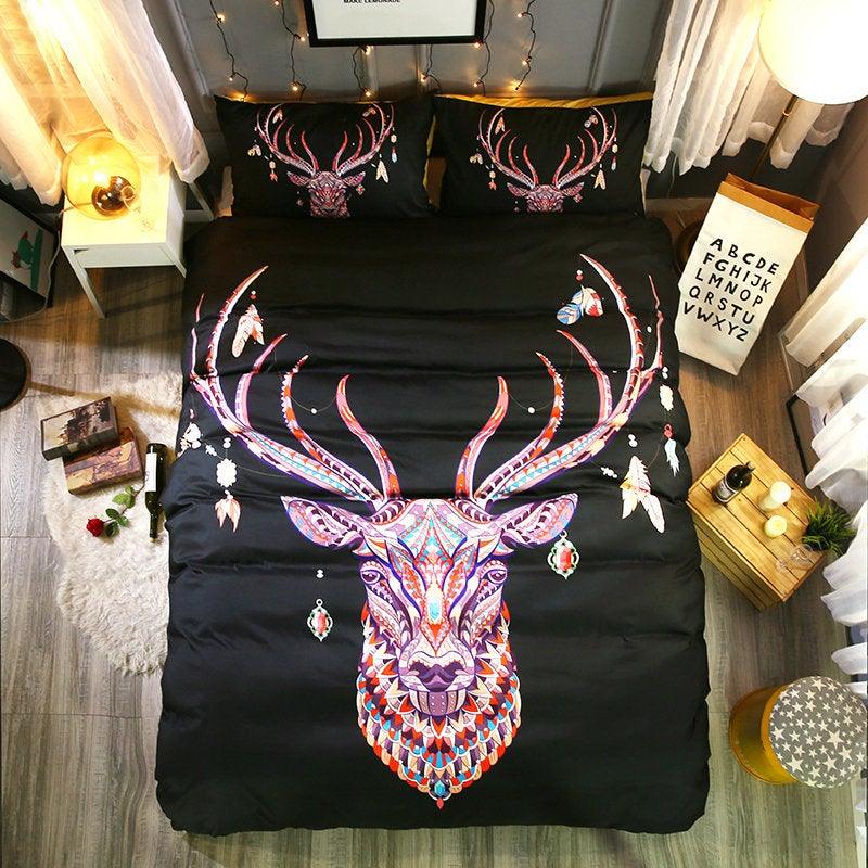3D Black National Elk Wapiti Bedding Set Quilt Cover Quilt Duvet Cover ,Pillowcases Personalized  Bedding,Queen, King ,Full, Double 3 Pcs