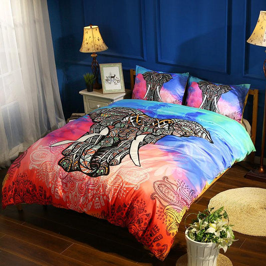 3D Bohemian Mandalas Colorful Elephant Bedding Set  Quilt Duvet Cover ,Pillowcases Personalized  Bedding,Queen, King ,Full, Double 3 Pcs