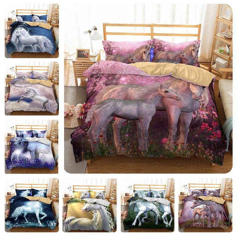 3D Cartoon Kids Pink Unicorn Bedding Set Quilt Cover Quilt Duvet Cover ,Pillowcases Personalized  Bedding,Queen, King ,Full, Double 3 Pcs