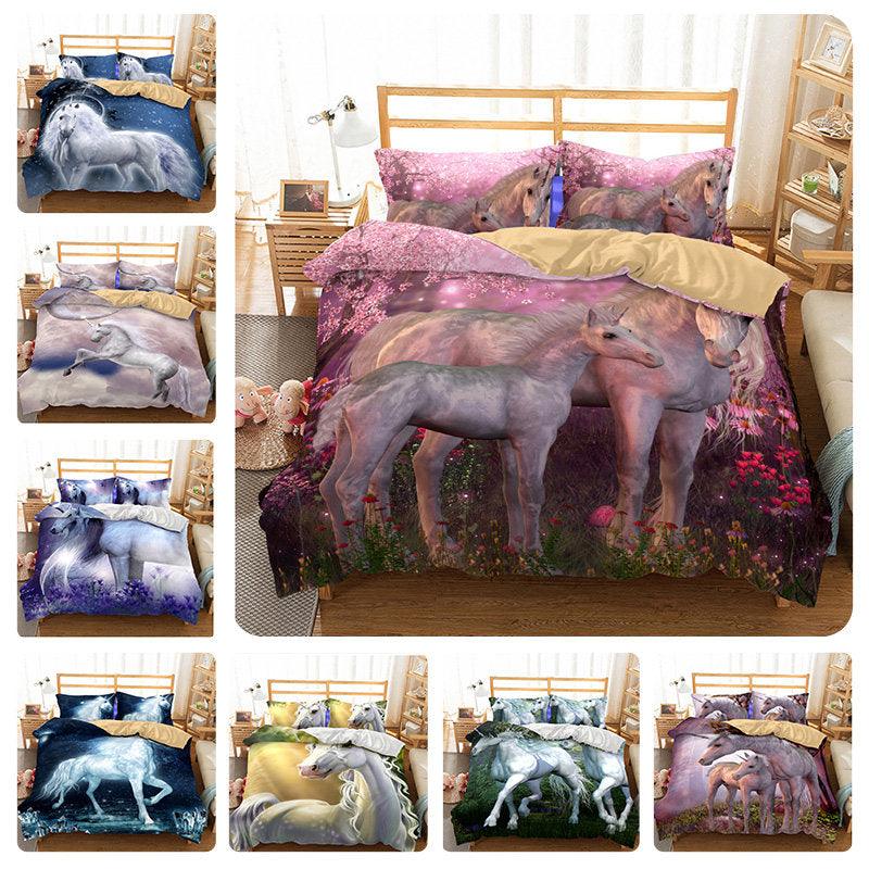3D Cartoon Kids Unicorn Bedding Set Quilt Cover Quilt Duvet Cover ,Pillowcases Personalized  Bedding,Queen, King ,Full, Double 3 Pcs