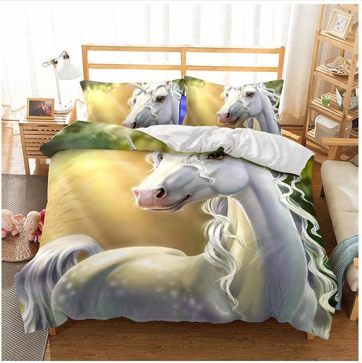3D Cartoon Kids Pink Unicorn Bedding Set Quilt Cover Quilt Duvet Cover ,Pillowcases Personalized  Bedding,Queen, King ,Full, Double 3 Pcs