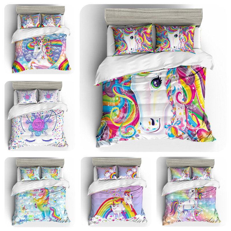 3D Cartoon Kids Rainbow Unicorn Star Bedding Set Quilt Duvet Cover  Pillowcases Personalized  Bedding Queen  King  Full  Double 3 Pcs