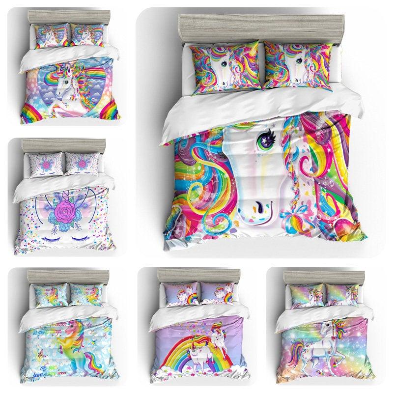 3D Cartoon Kids Flower Unicorn  Quilt Cover Set Bedding Set Pillowcases
