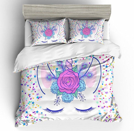 3D Cartoon Kids Flower Unicorn  Quilt Cover Set Bedding Set Pillowcases