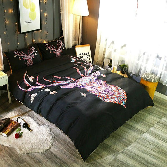 3D Black National Elk Wapiti Bedding Set Quilt Cover Quilt Duvet Cover ,Pillowcases Personalized  Bedding,Queen, King ,Full, Double 3 Pcs