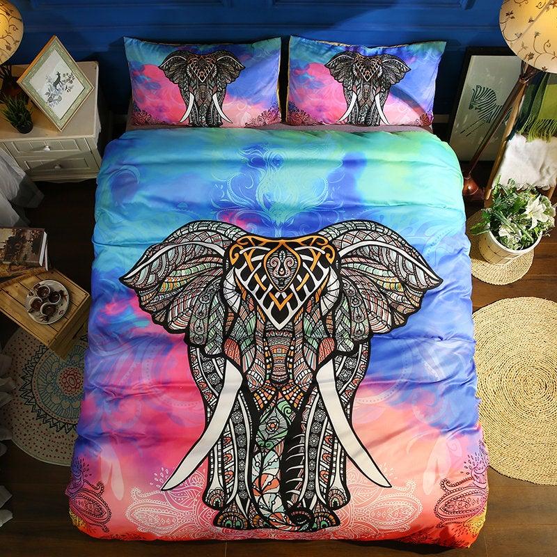 3D Bohemian Mandalas Colorful Elephant Bedding Set  Quilt Duvet Cover ,Pillowcases Personalized  Bedding,Queen, King ,Full, Double 3 Pcs
