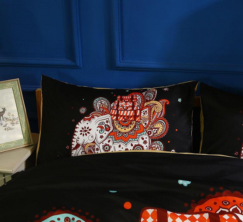 3D Black Bohemian Mandalas Colorful Elephant Bedding Set Quilt Duvet Cover ,Pillowcases Personalized Bedding,Queen, King ,Full, Double 3 Pcs