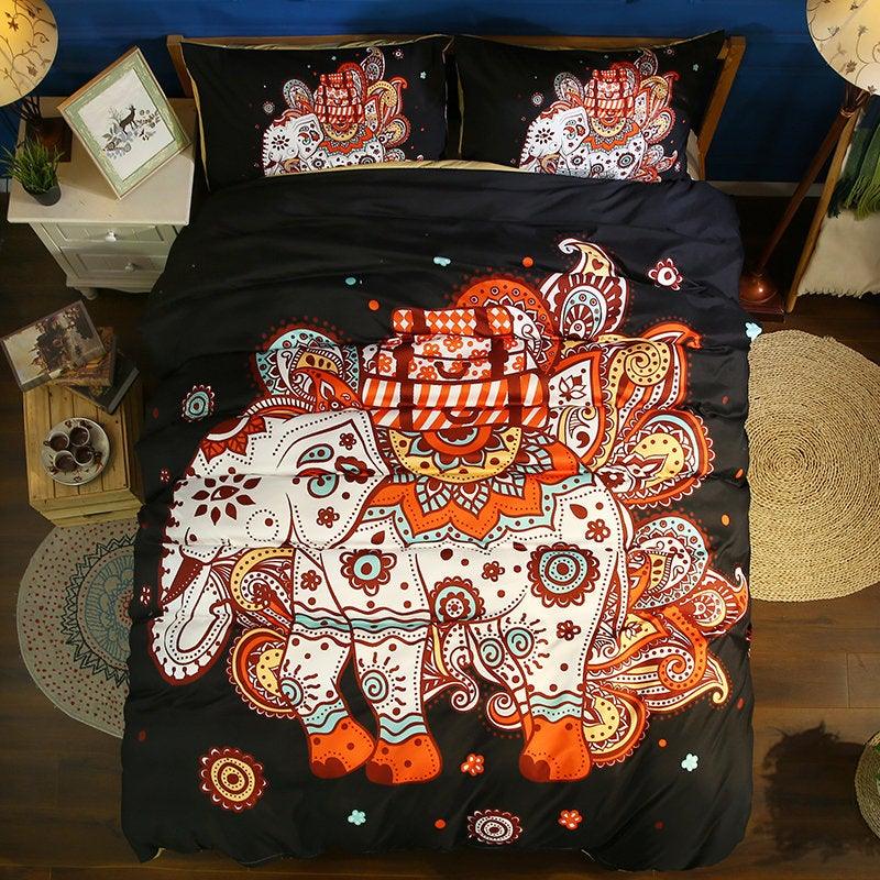 3D Black Bohemian Mandalas Colorful Elephant Bedding Set Quilt Duvet Cover ,Pillowcases Personalized Bedding,Queen, King ,Full, Double 3 Pcs