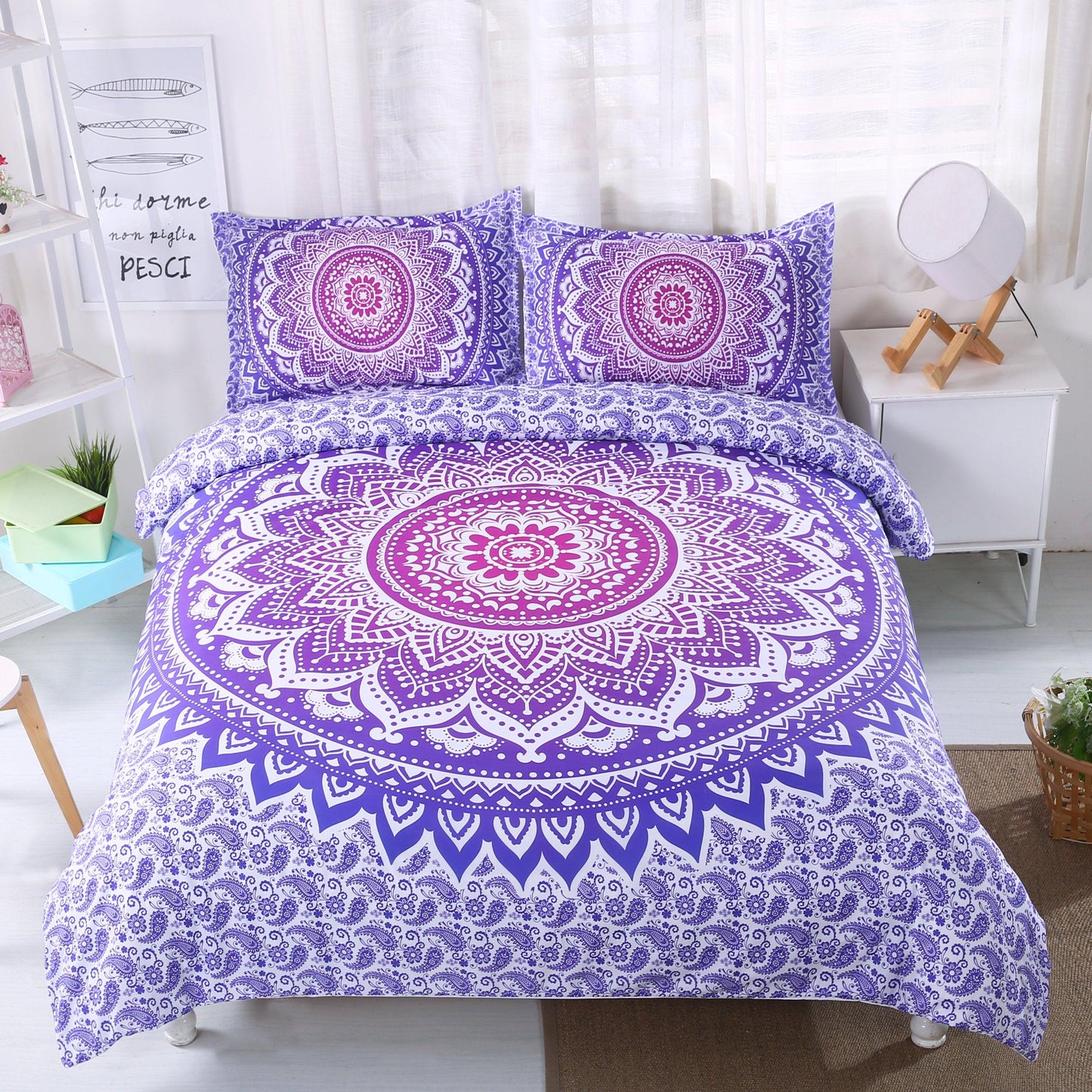 3D Bohemian Mandalas Purple Bedding Set Quilt Cover Quilt Duvet Cover ,Pillowcases Personalized  Bedding,Queen, King ,Full, Double 3 Pcs